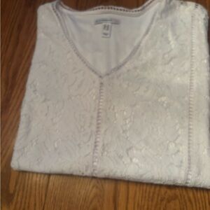 Isaac Mizrahi White Lace V-Neck Blouse